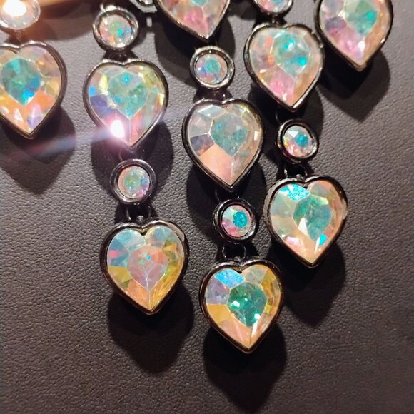 Vtg Yves Saint Laurent YSL Crystal Aurora Borealis Heart Necklace Collar Bib - Picture 7 of 15